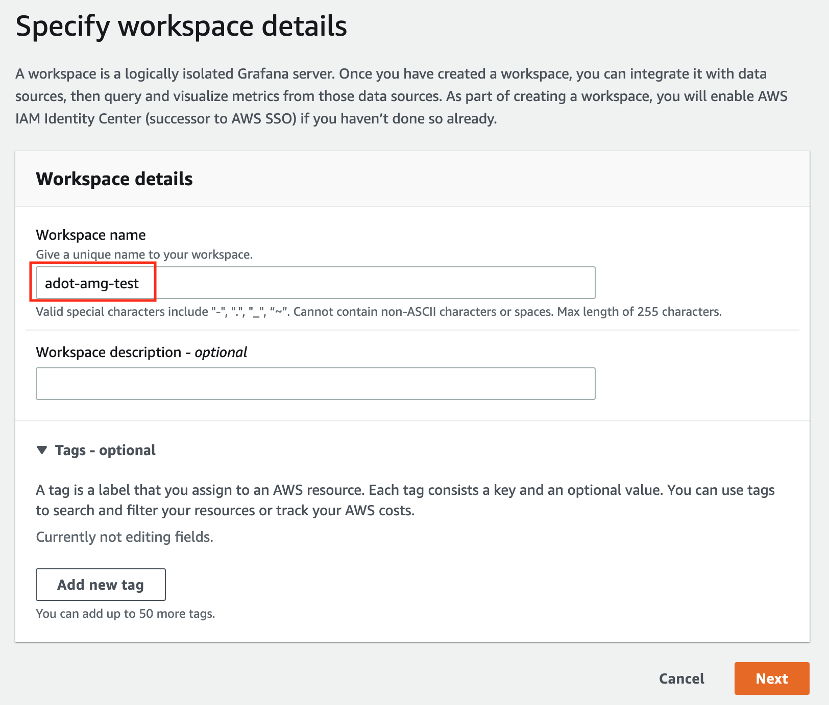 ADOT AMG Workspace Details